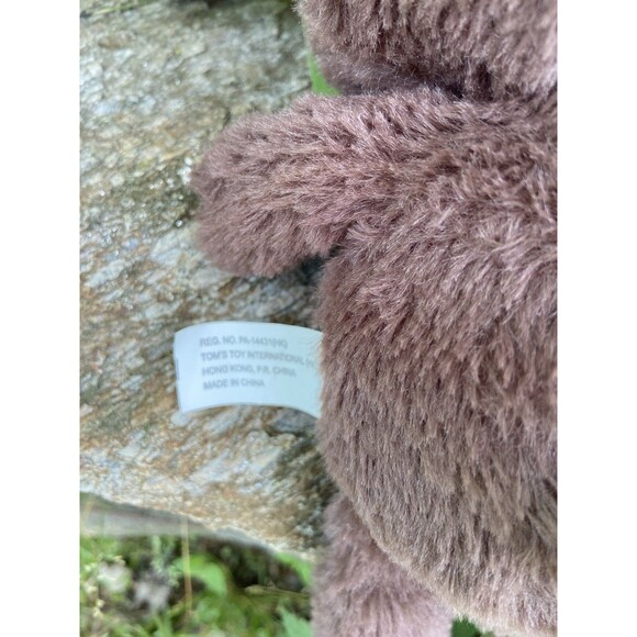 VTG Toms Toy Big Head Dog Plush Brown Black 10 inch Orange Bow Tag is creased - Picture 4 of 4